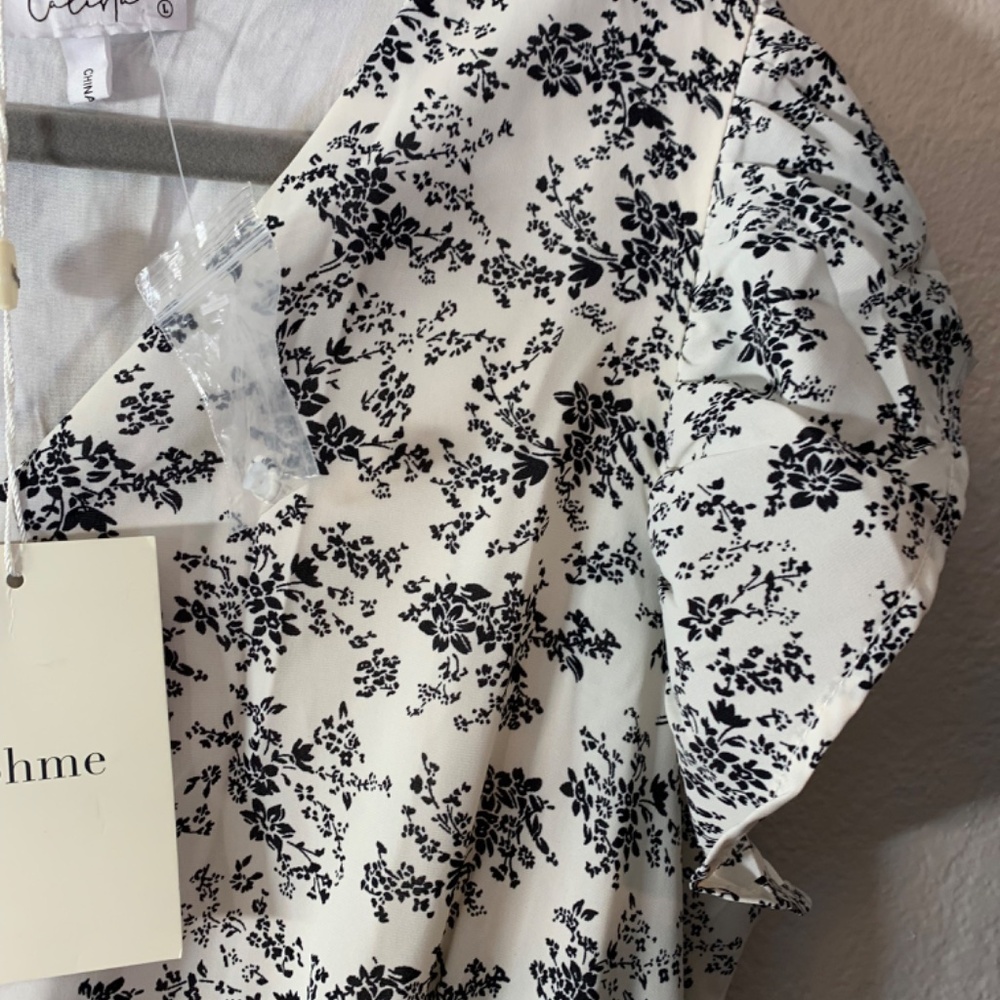 Bohme black and white floral dress with pockets NWT size large - Picture 6 of 12